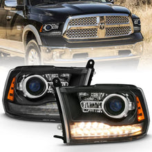 Load image into Gallery viewer, ANZO 2009-2018 Dodge Ram 1500 Projector Headlights Plank Style Halo w/Switchback Matte Black - Main Product View