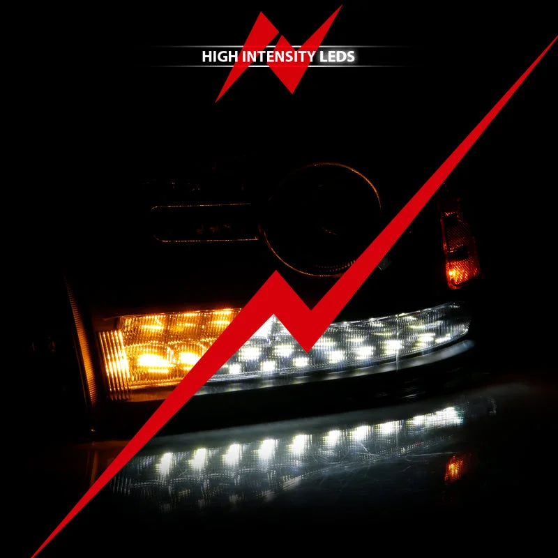 ANZO 2009-2018 Dodge Ram 1500 Projector Headlights Plank Style Halo w/Switchback Matte Black - Installation View