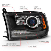 Load image into Gallery viewer, ANZO 2009-2018 Dodge Ram 1500 Projector Headlights Plank Style Halo w/Switchback Matte Black - Additional View 5
