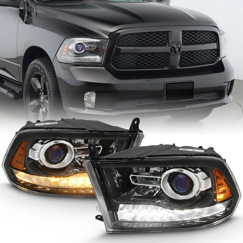 ANZO 2009-2018 Dodge Ram 1500 Projector Plank Style Switchback H.L Halo Black Amber (OE Style) - Main Product View