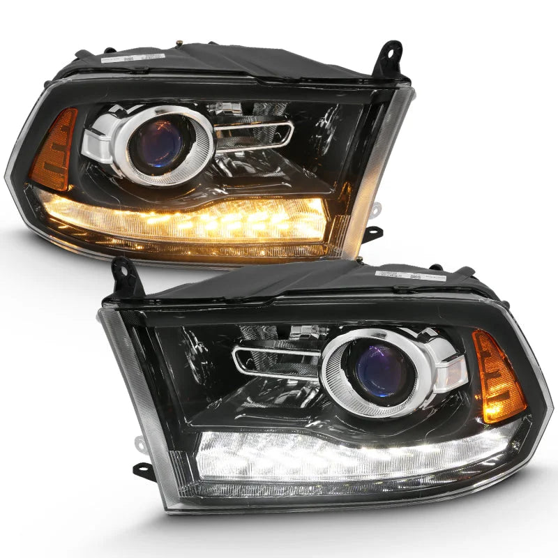 ANZO 2009-2018 Dodge Ram 1500 Projector Plank Style Switchback H.L Halo Black Amber (OE Style) - Side View