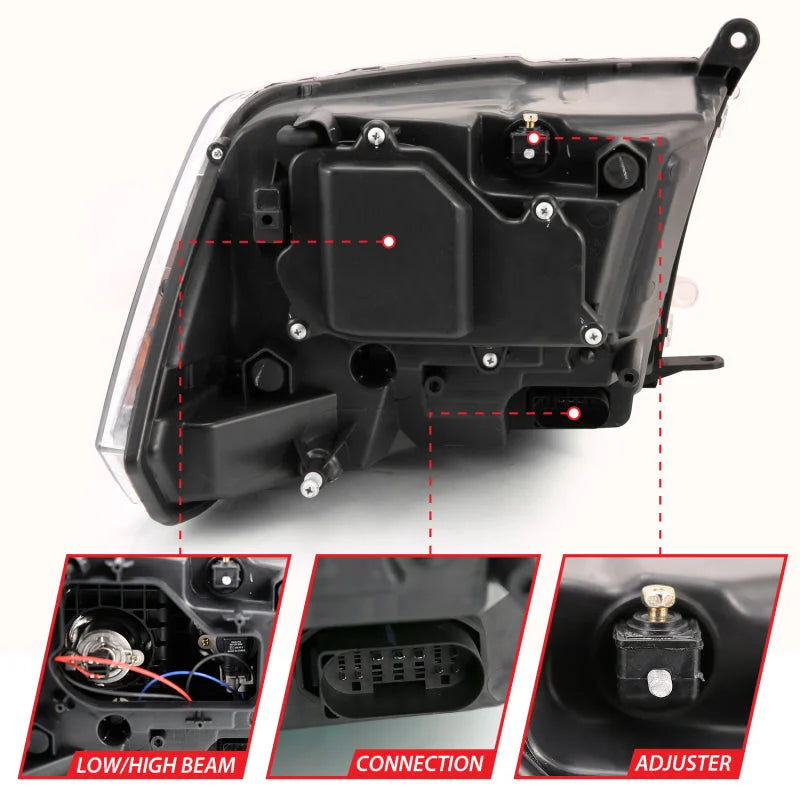 ANZO 2009-2018 Dodge Ram 1500 Projector Plank Style Switchback H.L Halo Black Amber (OE Style) - Additional View 5