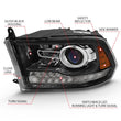 Load image into Gallery viewer, ANZO 2009-2018 Dodge Ram 1500 Projector Plank Style Switchback H.L Halo Black Amber (OE Style) - Additional View 6