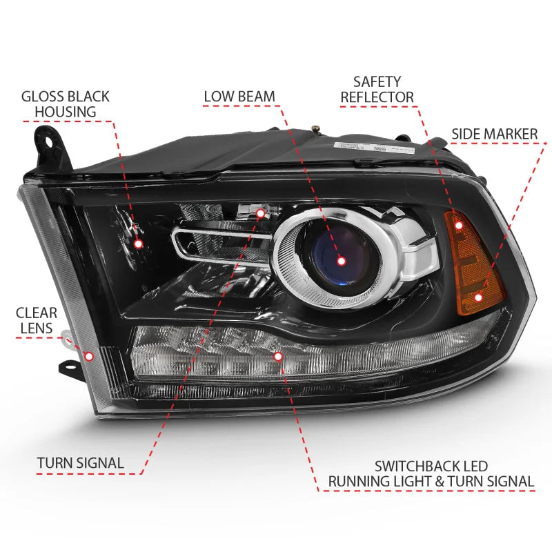 ANZO 2009-2018 Dodge Ram 1500 Projector Plank Style Switchback H.L Halo Black Amber (OE Style) - Additional View 6