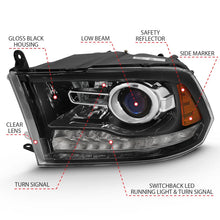 Load image into Gallery viewer, ANZO 2009-2018 Dodge Ram 1500 Projector Plank Style Switchback H.L Halo Black Amber (OE Style) - Additional View 6