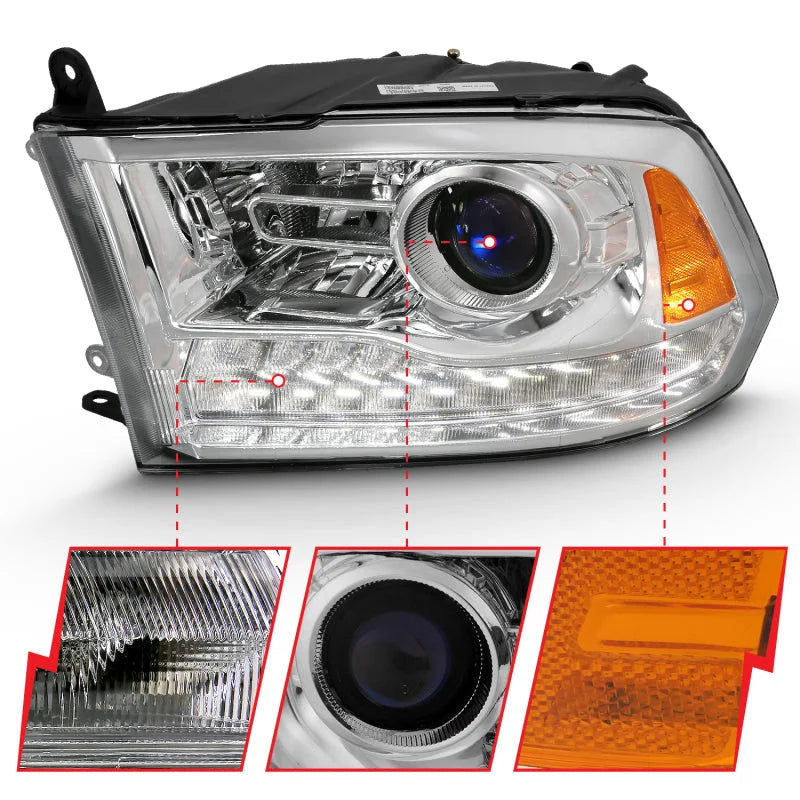 ANZO 2009-2018 Dodge Ram 1500 Projector Plank Style Switchback H.L Halo Chrome Amber (OE Style) - Side View