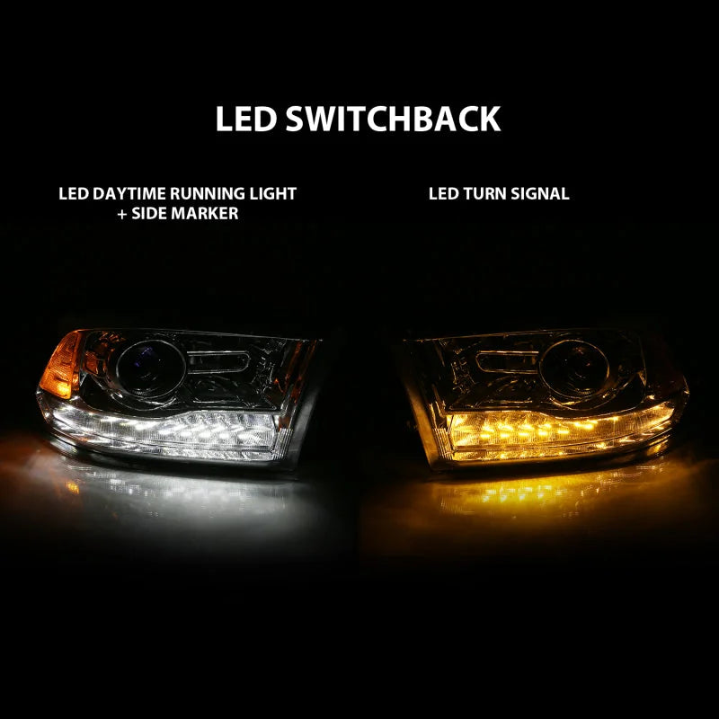 ANZO 2009-2018 Dodge Ram 1500 Projector Plank Style Switchback H.L Halo Chrome Amber (OE Style) - Installation View