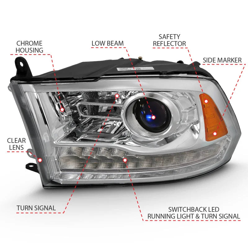 ANZO 2009-2018 Dodge Ram 1500 Projector Plank Style Switchback H.L Halo Chrome Amber (OE Style) - Additional View 5