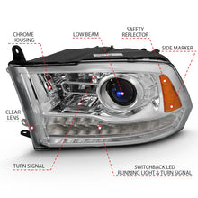 Load image into Gallery viewer, ANZO 2009-2018 Dodge Ram 1500 Projector Plank Style Switchback H.L Halo Chrome Amber (OE Style) - Additional View 5