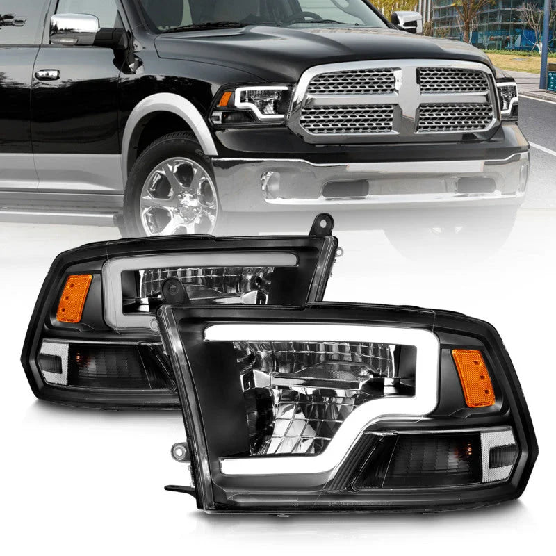 ANZO 2009-2020 Dodge Ram 1500 Full LED Square Projector Headlights w/ Chrome Housing Black Amber - Main Product View