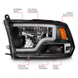Load image into Gallery viewer, ANZO 2009-2020 Dodge Ram 1500 Full LED Square Projector Headlights w/ Chrome Housing Black Amber - Side View
