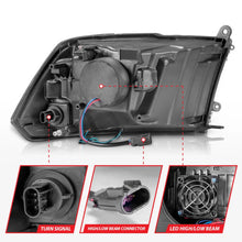 Load image into Gallery viewer, ANZO 2009-2020 Dodge Ram 1500 Full LED Square Projector Headlights w/ Chrome Housing Black Amber - Installation View