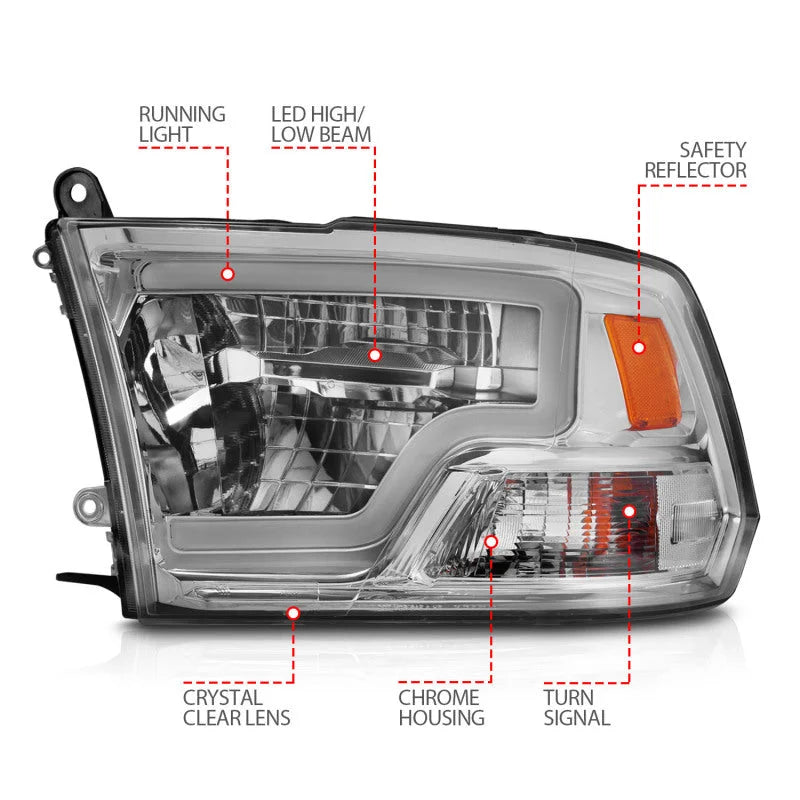 ANZO 2009-2020 Dodge Ram 1500 Full LED Square Projector Headlights w/ Chrome Housing Chrome Amber - Side View