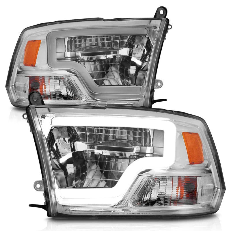 ANZO 2009-2020 Dodge Ram 1500 Full LED Square Projector Headlights w/ Chrome Housing Chrome Amber - Back View