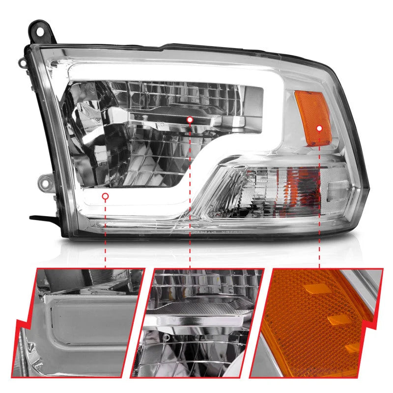 ANZO 2009-2020 Dodge Ram 1500 Full LED Square Projector Headlights w/ Chrome Housing Chrome Amber - Installation View