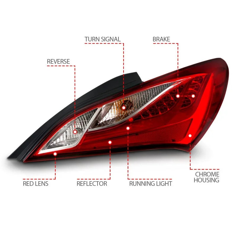 ANZO 2010-2013 Hyundai Genesis LED Taillights Red/Clear - Additional View 5