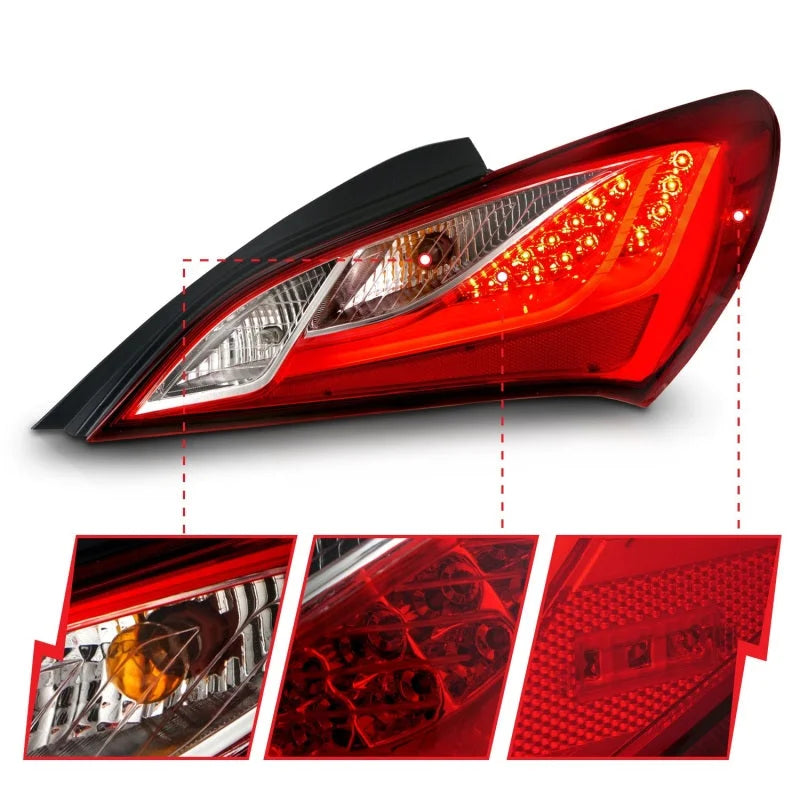 ANZO 2010-2013 Hyundai Genesis LED Taillights Red/Clear - Additional View 7
