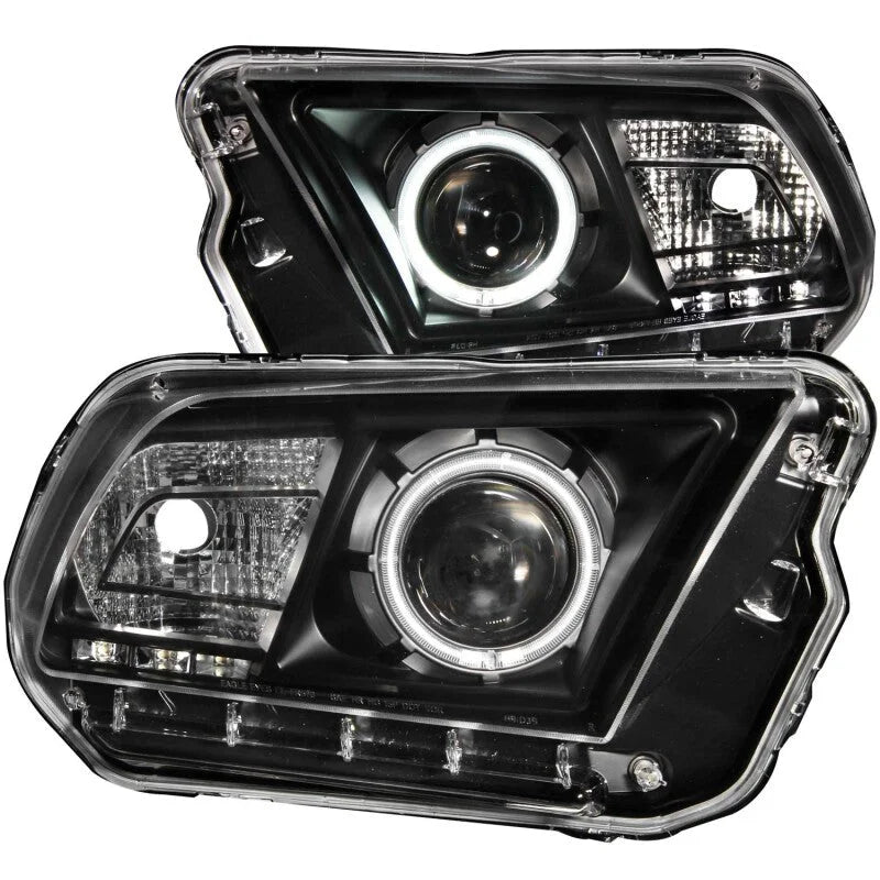 ANZO 2010-2014 Ford Mustang Projector Headlights w/ Halo Black (CCFL) - Main Product View