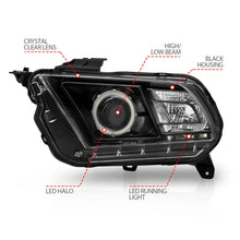 Load image into Gallery viewer, ANZO 2010-2014 Ford Mustang Projector Headlights w/ Halo Black (CCFL) - Back View