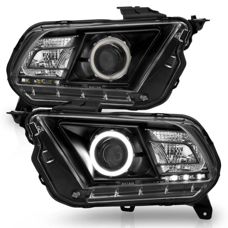 ANZO 2010-2014 Ford Mustang Projector Headlights w/ Halo Black (CCFL) - Additional View 5