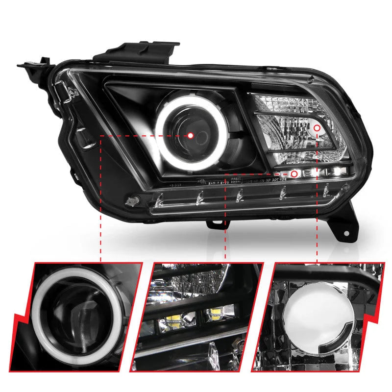 ANZO 2010-2014 Ford Mustang Projector Headlights w/ Halo Black (CCFL) - Additional View 7