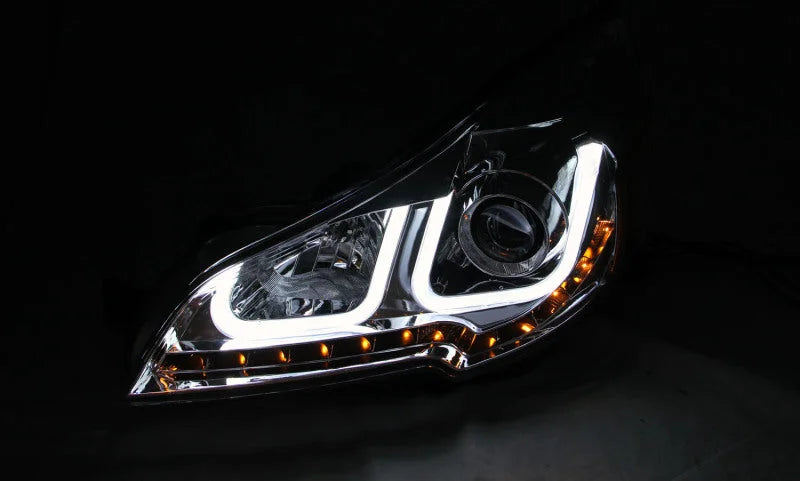 ANZO 2010-2014 Subaru Outback Projector Headlights w/ U-Bar Black - Side View
