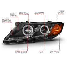 Load image into Gallery viewer, ANZO 2011-2013 Kia Optima Projector Headlights w/ Halo Black (CCFL) - Additional View 5
