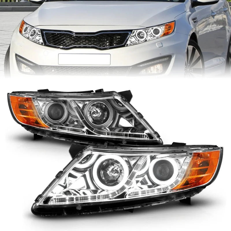 ANZO 2011-2013 Kia Optima Projector Headlights w/ Halo Chrome (CCFL) - Main Product View