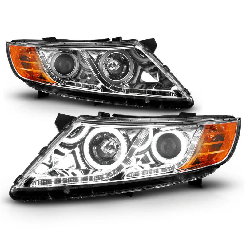 ANZO 2011-2013 Kia Optima Projector Headlights w/ Halo Chrome (CCFL) - Installation View