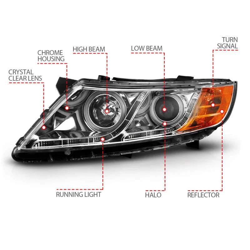 ANZO 2011-2013 Kia Optima Projector Headlights w/ Halo Chrome (CCFL) - Additional View 9