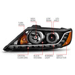 Load image into Gallery viewer, ANZO 2011-2013 Kia Sorento Projector Headlights w/ Halo Black (CCFL) - Back View