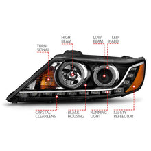 Load image into Gallery viewer, ANZO 2011-2013 Kia Sorento Projector Headlights w/ Halo Black (CCFL) - Back View