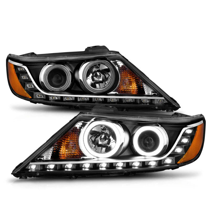 ANZO 2011-2013 Kia Sorento Projector Headlights w/ Halo Black (CCFL) - Installation View