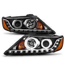 Load image into Gallery viewer, ANZO 2011-2013 Kia Sorento Projector Headlights w/ Halo Black (CCFL) - Installation View
