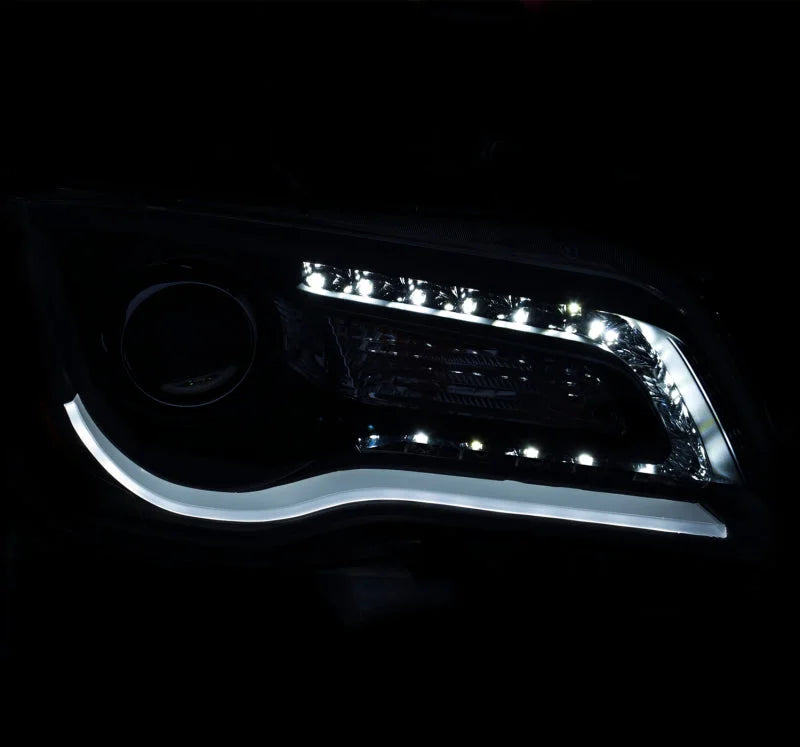 ANZO 2011-2014 Chrysler 300 Projector Headlights w/ Plank Style Design Chrome - Side View