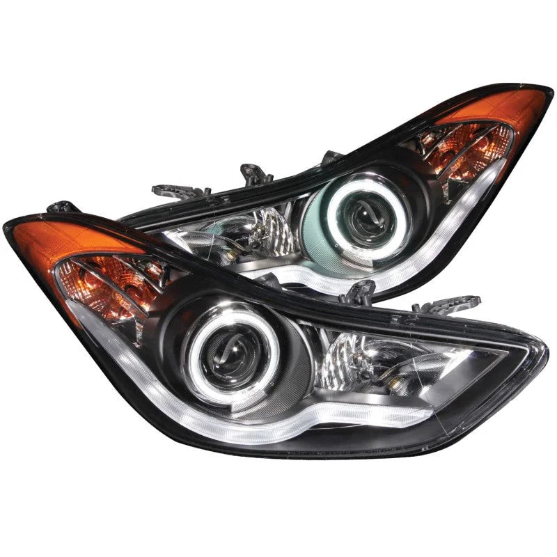 ANZO 2011-2014 Hyundai Elantra Projector Headlights w/ Halo Black (CCFL) - Main Product View