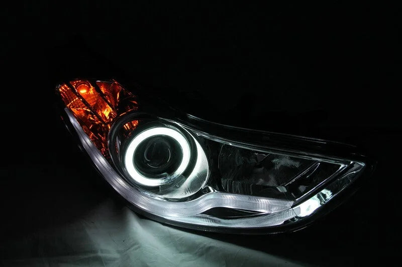ANZO 2011-2014 Hyundai Elantra Projector Headlights w/ Halo Black (CCFL) - Side View