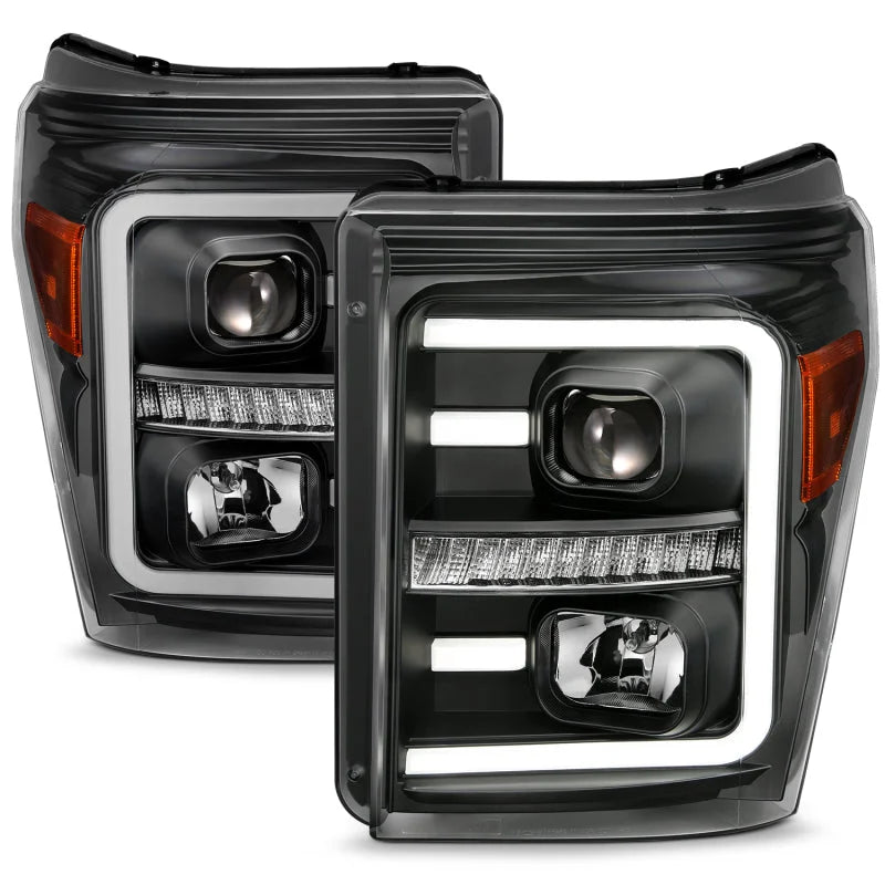 ANZO 2011-2016 Ford F250 Projector Headlights w/ Plank Style Switchback Black w/ Amber - Main Product View