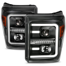 Load image into Gallery viewer, ANZO 2011-2016 Ford F250 Projector Headlights w/ Plank Style Switchback Black w/ Amber - Main Product View