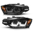 Load image into Gallery viewer, ANZO 2012-2015 BMW 3 Series Projector Headlights w/ U-Bar Black - Back View