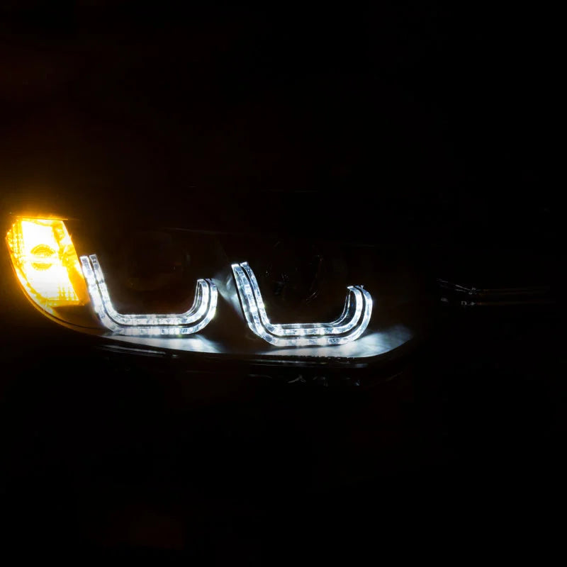 ANZO 2012-2015 BMW 3 Series Projector Headlights w/ U-Bar Black - Installation View