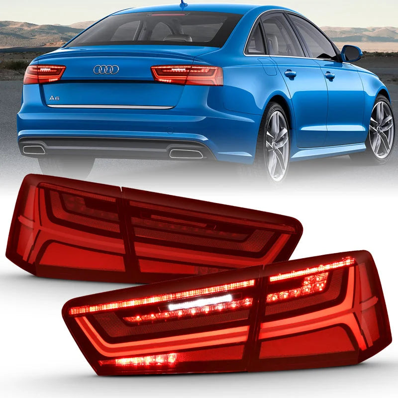 ANZO 2012-2018 Audi A6 LED Taillight Black Housing Red/Clear Lens 4 pcs (Sequential Signal) - Main Product View