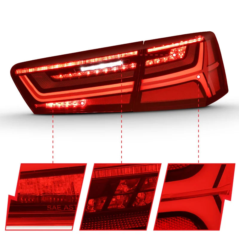 ANZO 2012-2018 Audi A6 LED Taillight Black Housing Red/Clear Lens 4 pcs (Sequential Signal) - Back View