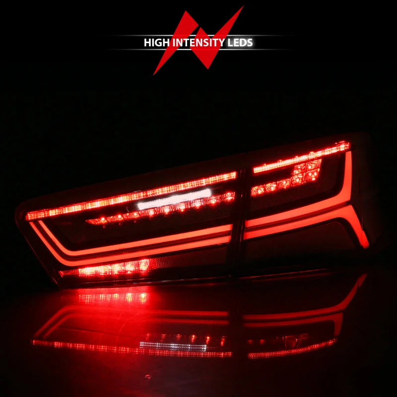 ANZO 2012-2018 Audi A6 LED Taillight Black Housing Red/Clear Lens 4 pcs (Sequential Signal) - Installation View