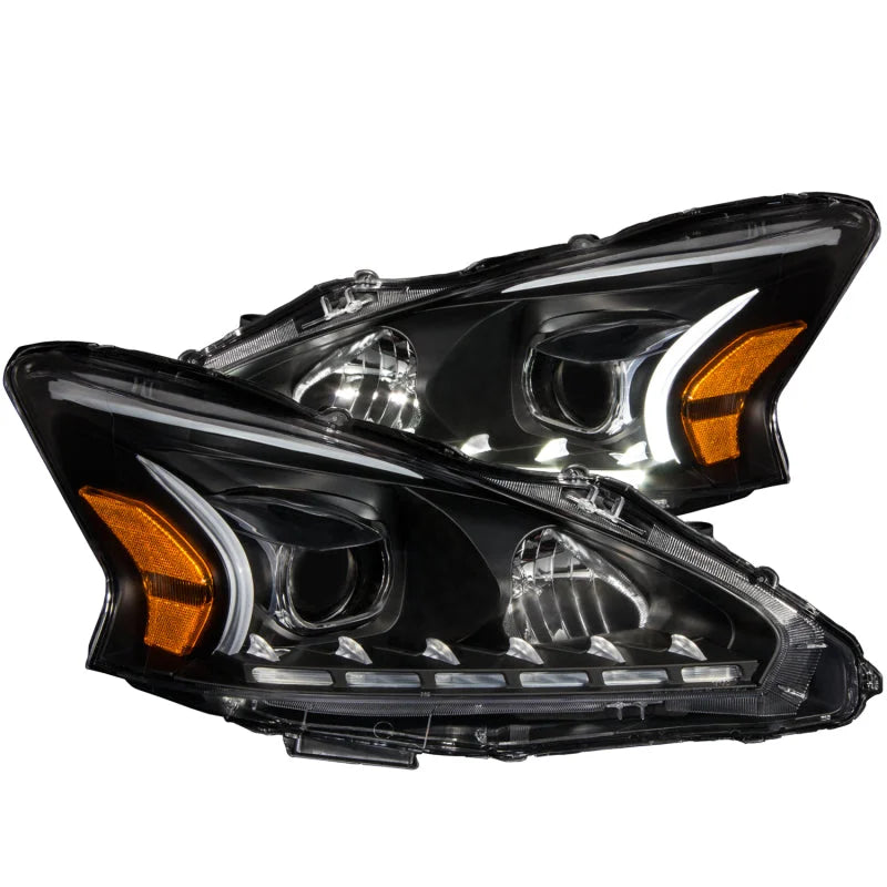 ANZO 2013-2014 Nissan Altima Projector Headlights w/ Plank Style Design Black - Main Product View