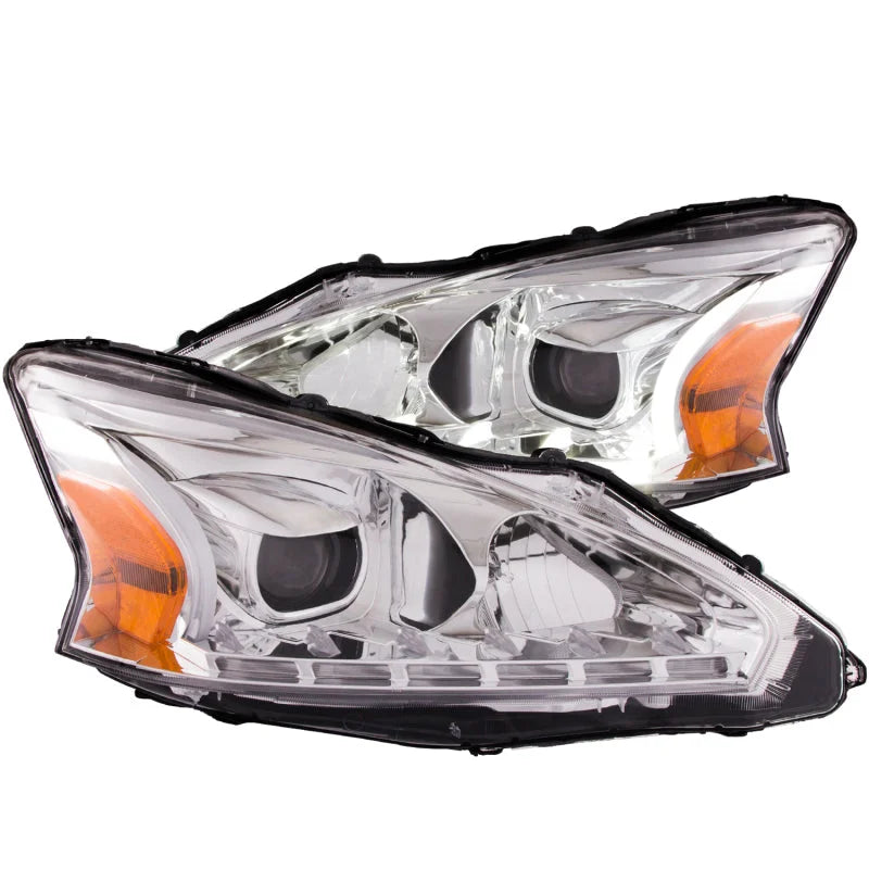 ANZO 2013-2014 Nissan Altima Projector Headlights w/ Plank Style Design Chrome - Main Product View
