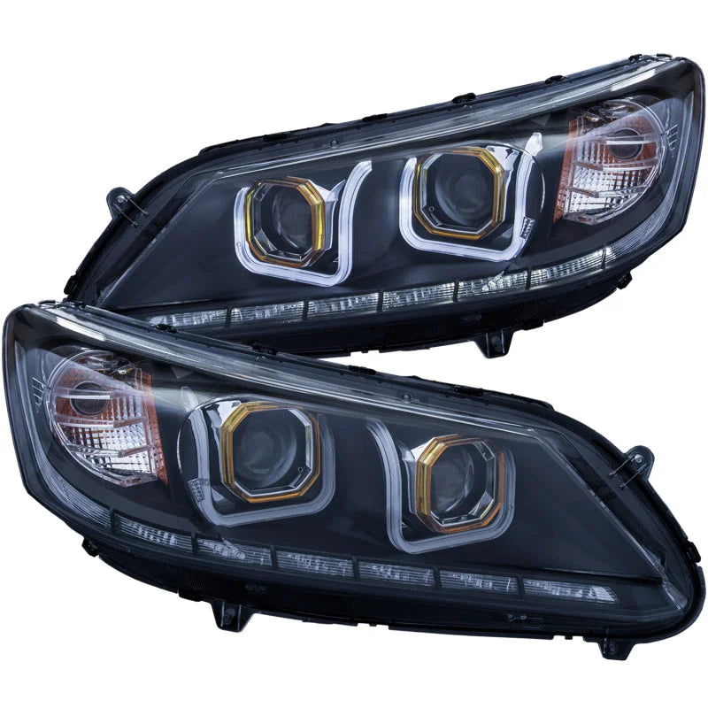 ANZO 2013-2015 Honda Accord Projector Headlights w/ U-Bar Black - Main Product View