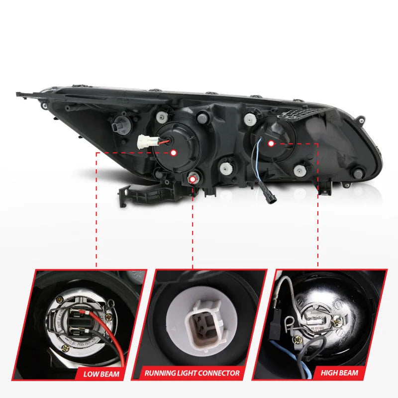 ANZO 2013-2015 Honda Accord Projector Headlights w/ U-Bar Black - Additional View 7