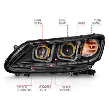 Load image into Gallery viewer, ANZO 2013-2015 Honda Accord Projector Headlights w/ U-Bar Black - Additional View 8