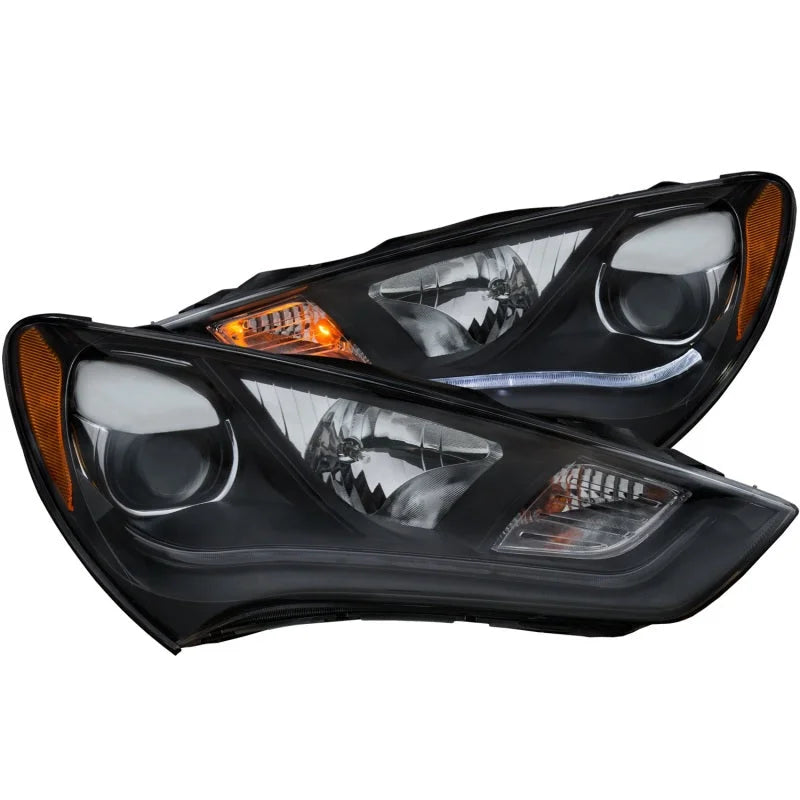 ANZO 2013-2015 Hyundai Genesis Projector Headlights w/ Plank Style Design Black (HID Compatible) - Side View